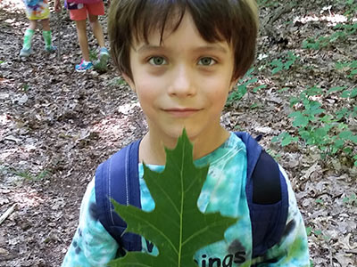 Boy holding leaf