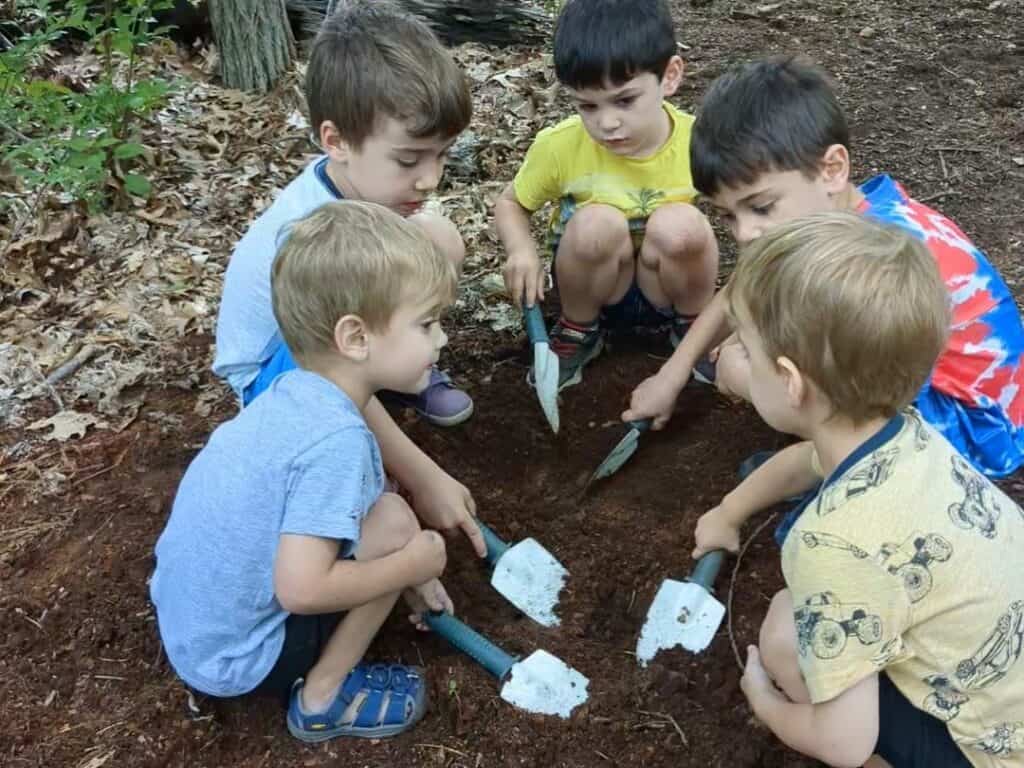 Summer Nature Program - kids digging in dirt